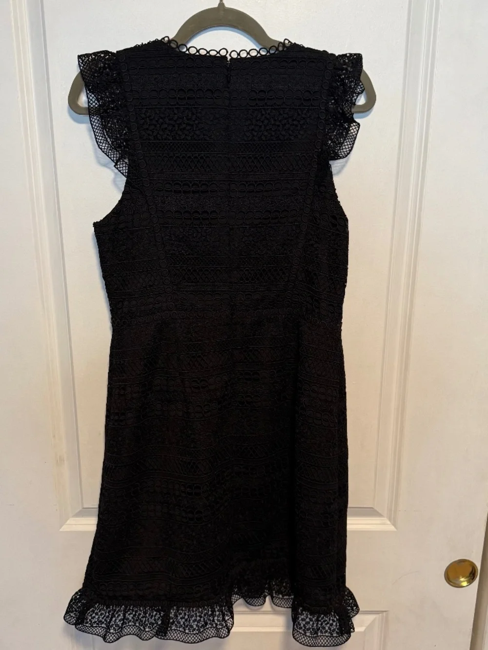 J. Crew Black Mixed Lace Cap Sleeve Ruffed Dress Size 8
